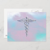 シルバーカドゥセウス医療シンボルマザーパール ポストカード (正面/裏面)