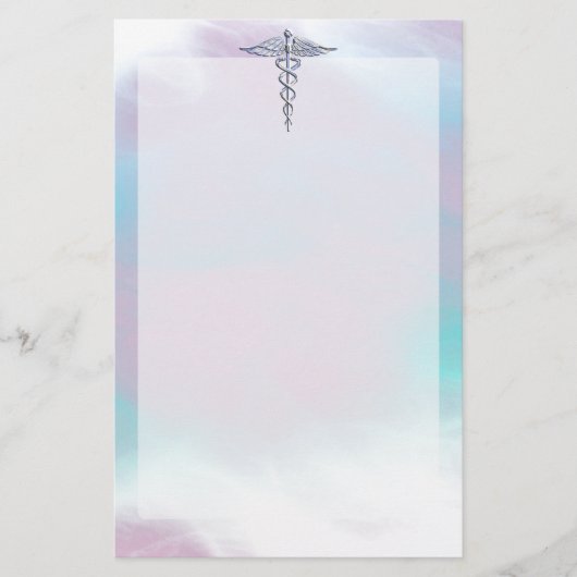 シルバーカドゥセウス医療シンボルマザーパール 便箋 (正面)