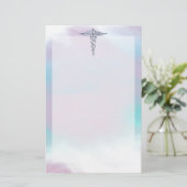 シルバーカドゥセウス医療シンボルマザーパール 便箋 (スタンド正面)