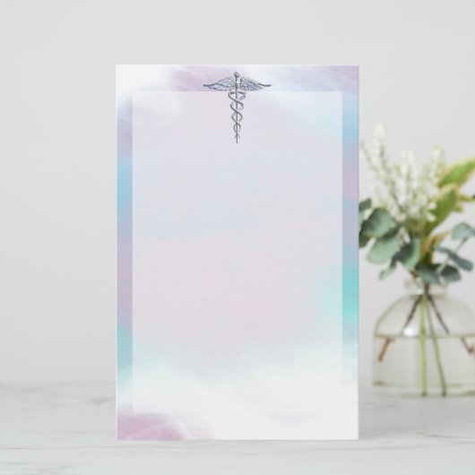 シルバーカドゥセウス医療シンボルマザーパール 便箋 (スタンド正面)