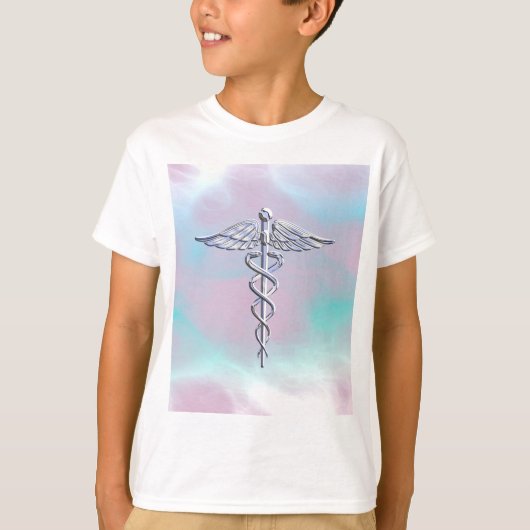 シルバーカドゥセウス医療シンボルマザーパール Tシャツ (正面)