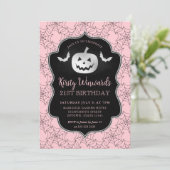 シルバーカボチャとピンクのクモの巣21歳の誕生日 招待状 (スタンド正面)