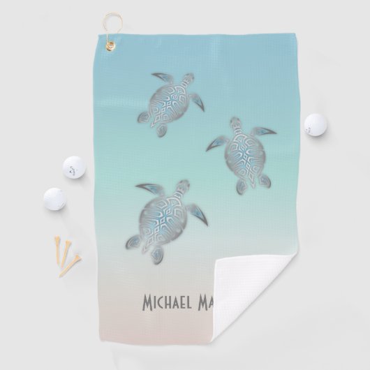 シルバーカメビーチスタイルあなたの名前ゴルフタオル ゴルフタオル (インサイチュ)