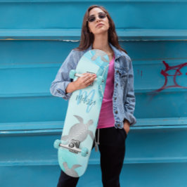 シルバーカメ青い大理石モノグラムあなたの名前 スケートボード