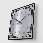 シルバーカラーとブラックアールデコフレーム時計 スクエア壁時計 (傾斜)