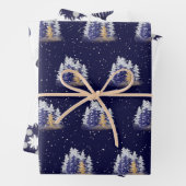 シルバーカラーとブルーウォーターの木とオーナメント ラッピングペーパーシート (インサイチュ)