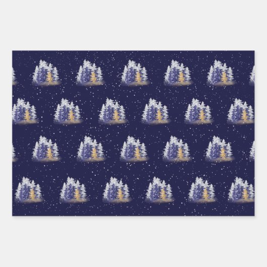 シルバーカラーとブルーウォーターの木とオーナメント ラッピングペーパーシート (正面)