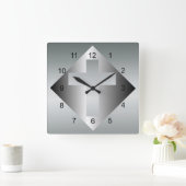 シルバーカラーのクリスチャン・クロス スクエア壁時計 (ホーム)