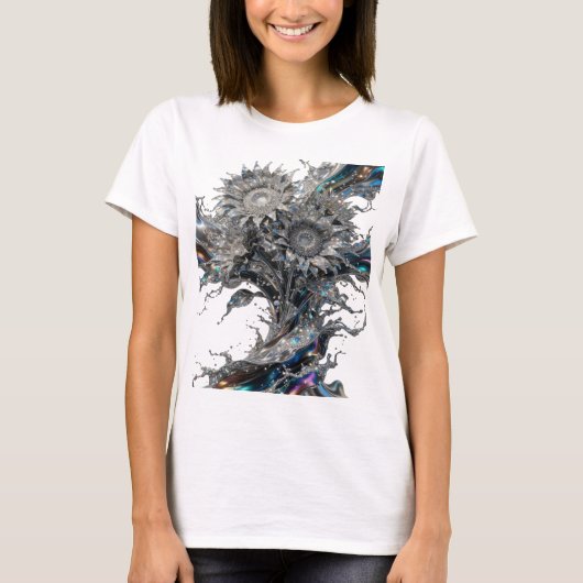 シルバーカラーの抽象芸術Tシャツ Tシャツ (正面)