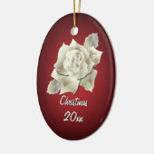 シルバーカラーバラオンダークレッドパーソナライズされたホリデー セラミックオーナメント (左)
