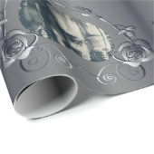 シルバーカラーバラハートフレームあなたの写真ラッピング ラッピングペーパー (ロールコーナー)
