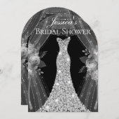 シルバーカーテンエレガントドレスブライダルシャワーアーチ 招待状 (正面/裏面)