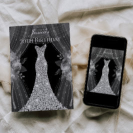 シルバーカーテンドレス女性70thバースデーパーティー 招待状