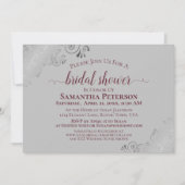 シルバーカールスブルゴーニュ&グレーエレガントブライダルシャワー 招待状 (正面)