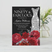 シルバーガウン赤バラ90thバースデーパーティーブラック 招待状 (スタンド正面)