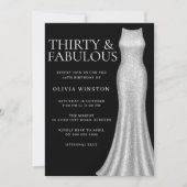 シルバーガウン黒女性30th誕生日パーティー 招待状 (正面)