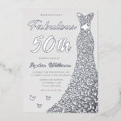 シルバーガウン、素晴らしい50th誕生日パーティー 箔招待状 (正面)