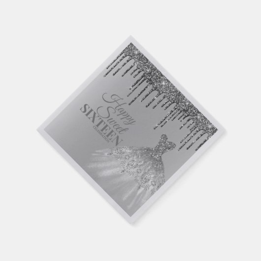 シルバーガーリーグラムグリッタードリップススイーツ16誕生日 スタンダードカクテルナプキン (角)