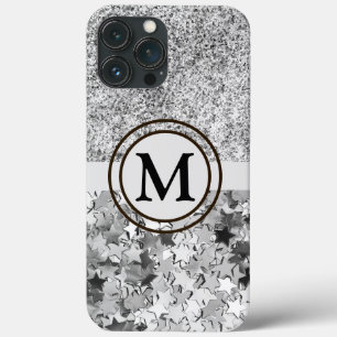 シルバーガーリーグリッタースターズモノグラム iPhone 13 PRO MAXケース