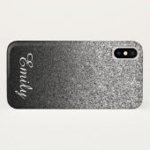 シルバーガーリーグリッターブラックグラデーションパーソナライズされた Case-Mate iPhoneケース (裏面(横))