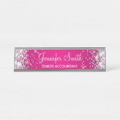 シルバーガーリーグリッターホットピンク勾配 デスクネームプレート (正面)