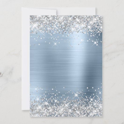 シルバーガーリーグリッター淡い色のブルーフォイル40歳の誕生日 招待状 (裏面)