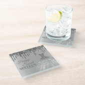 シルバーガーリースウィート16誕生日ボールガウンドリップ ガラスコースター (アングル)