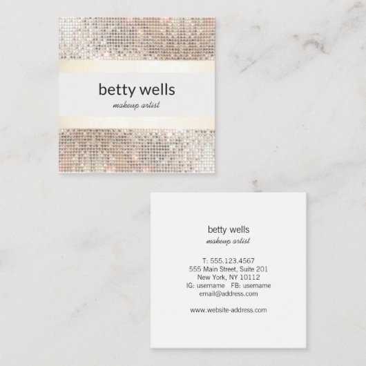 シルバーガーリーセインストライプのメイクアップアーティスト スクエア名刺 (正面/裏面)