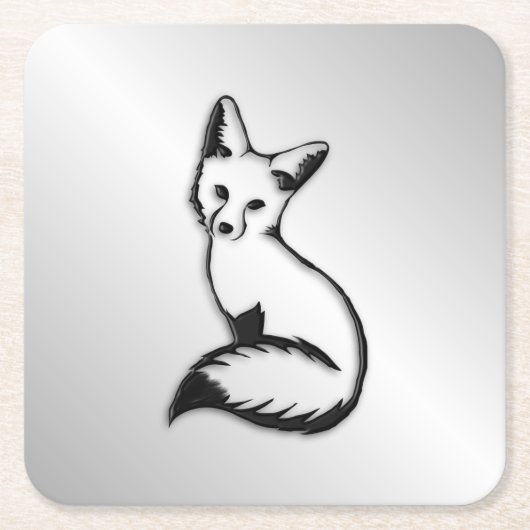 シルバーキツネ スクエアペーパーコースター (正面)