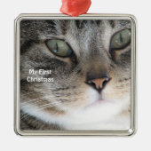 シルバーキャットマイ初めてのクリスマス写真オーナメント メタルオーナメント (正面)