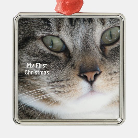 シルバーキャットマイ初めてのクリスマス写真オーナメント メタルオーナメント (正面)