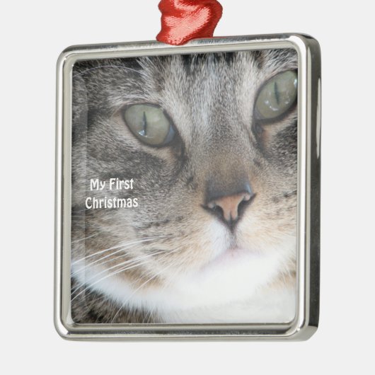シルバーキャットマイ初めてのクリスマス写真オーナメント メタルオーナメント (左)