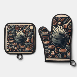 シルバーキルティング熱保護オーブンミット 鍋つかみ&鍋敷きセット