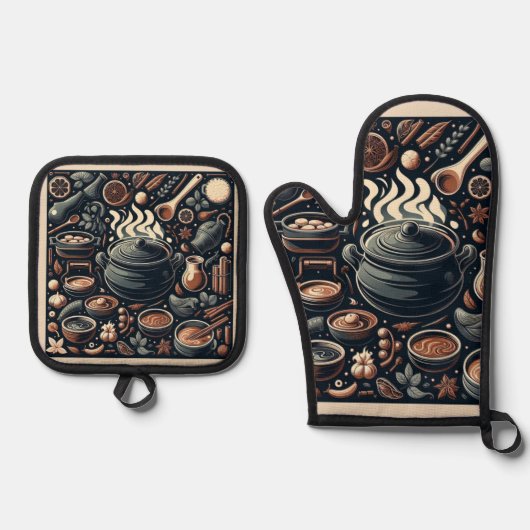 シルバーキルティング熱保護オーブンミット 鍋つかみ&鍋敷きセット (正面)