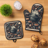 シルバーキルティング熱保護オーブンミット 鍋つかみ&鍋敷きセット (トップダウン)