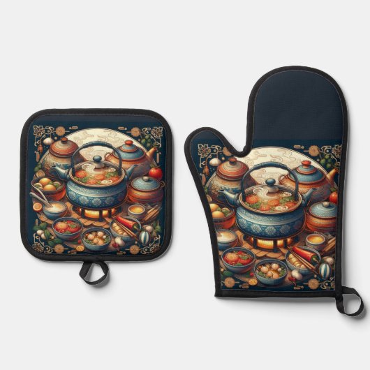 シルバーキルテッドオーブンミット 鍋つかみ&鍋敷きセット (正面)