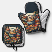 シルバーキルテッドオーブンミット 鍋つかみ&鍋敷きセット (正面/裏面)