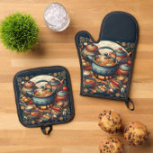 シルバーキルテッドオーブンミット 鍋つかみ&鍋敷きセット (トップダウン)