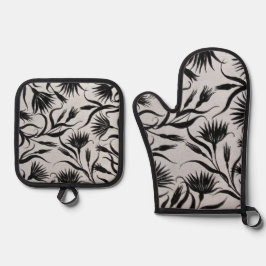 シルバーキルテッドヒート保護オーブンミット&ポットホー 鍋つかみ&鍋敷きセット