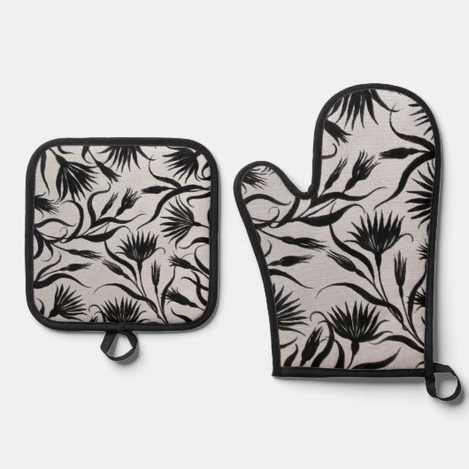 シルバーキルテッドヒート保護オーブンミット&ポットホー 鍋つかみ&鍋敷きセット (正面)