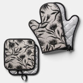 シルバーキルテッドヒート保護オーブンミット&ポットホー 鍋つかみ&鍋敷きセット (正面/裏面)