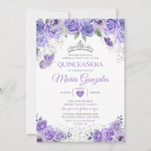 シルバーキンセアニラパープルクラウンメキシカンバタフライ 招待状 (正面)