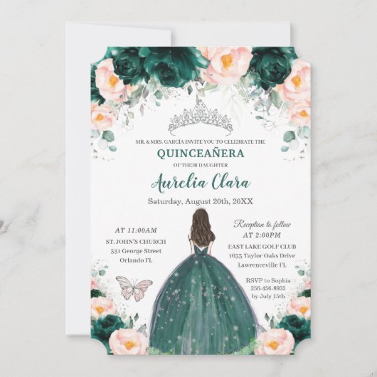 シルバーキンセニエラエメラルド赤面フローラプリンセス 招待状 (正面)