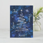 シルバークモダンリスマスツリーブルー写真テンプレート シーズンカード (スタンド正面)