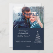 シルバークモダンリスマスツリーブルー写真テンプレート シーズンカード (裏面)