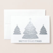 シルバークモダンリスマスツリーホリデーフォトカード 箔カード (封筒付き正面)