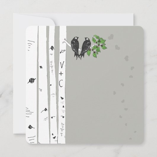 シルバークラウド樺の木ヴィンテージ鳥の結婚式の招待 招待状 (裏面)