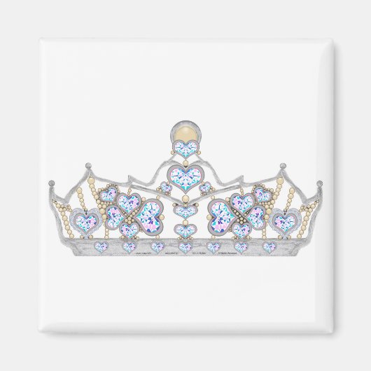 シルバークラウンのハートの輝くファッション マグネット (正面)