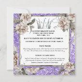 シルバークラウンシャビーシックなフローラグリッター紫 招待状 (裏面)