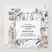 シルバークラウンシャビーシックフローラグリッターグラム 招待状 (正面)